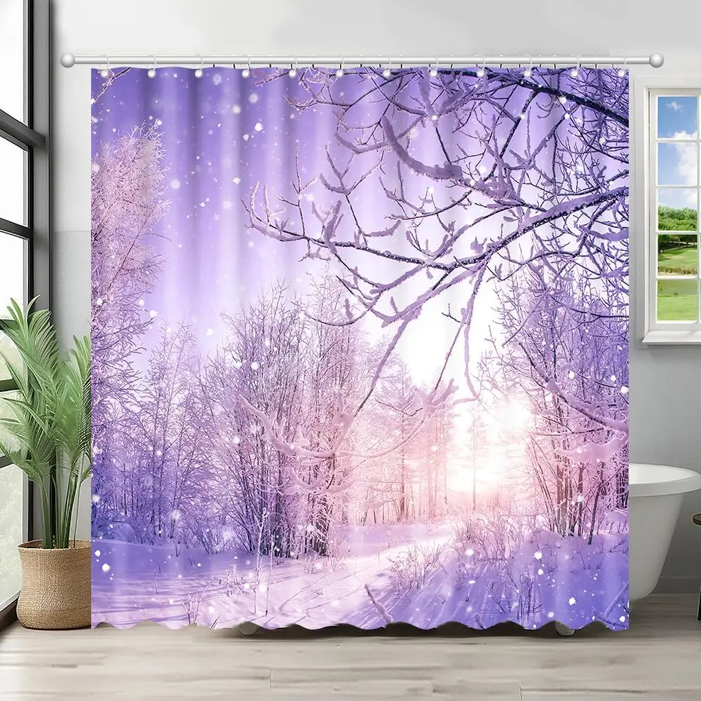 

Зимний снежный пейзаж, занавеска для душа, Рождество, зима, страна чудес, снежинка, украшения для дома, ванная комната, снежный лес, ванна