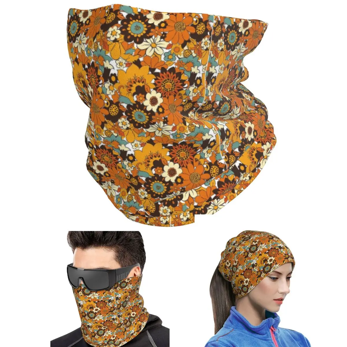 70s 60s Retro Flower Power, Floral Pattern Bandana Neck Gaiter Printed Mask Scarf Multi-use Face Mask For Men Women Adult Winter