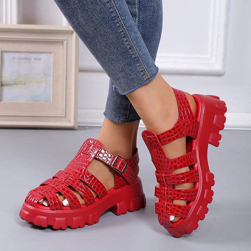 Summer Fashion Gladiator Women Narrow Band Cross-tied Platform Square Heel Peep Toe Rome Design Sexy Mature Shoes Ladies Female