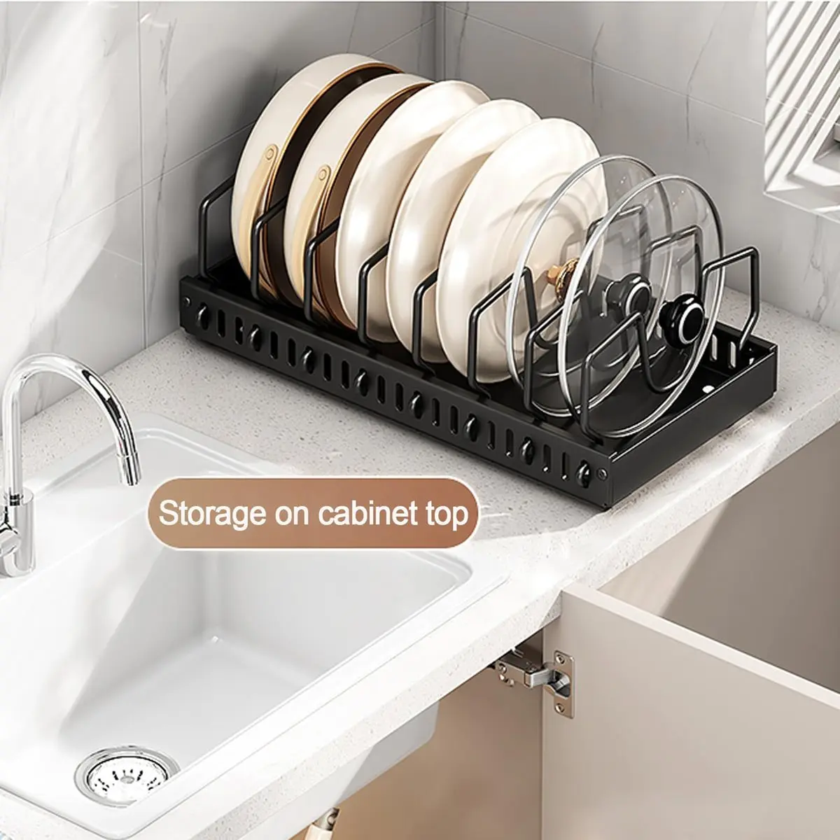 Oct Sale Pots and Pans Organizer Under Cabinet,Sliding Pot Lid Holder and Pan Rack Kitchen,Pull Out Pot and Pan Organizer