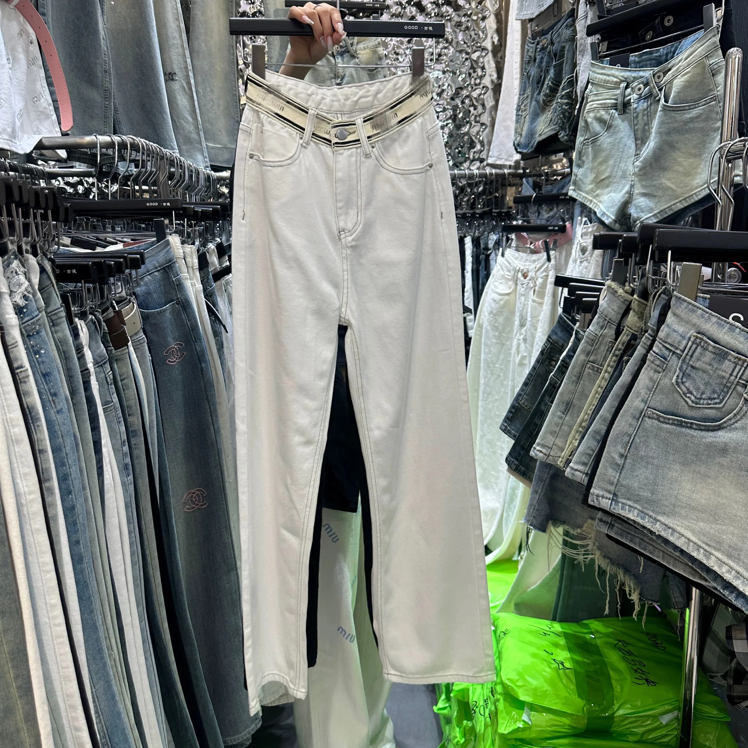 

Spring New Loose High Waist Wide Leg Floor-Length Letter Splicing Women's Jeans Trousers Wear-resistant Straight Leg Zipper