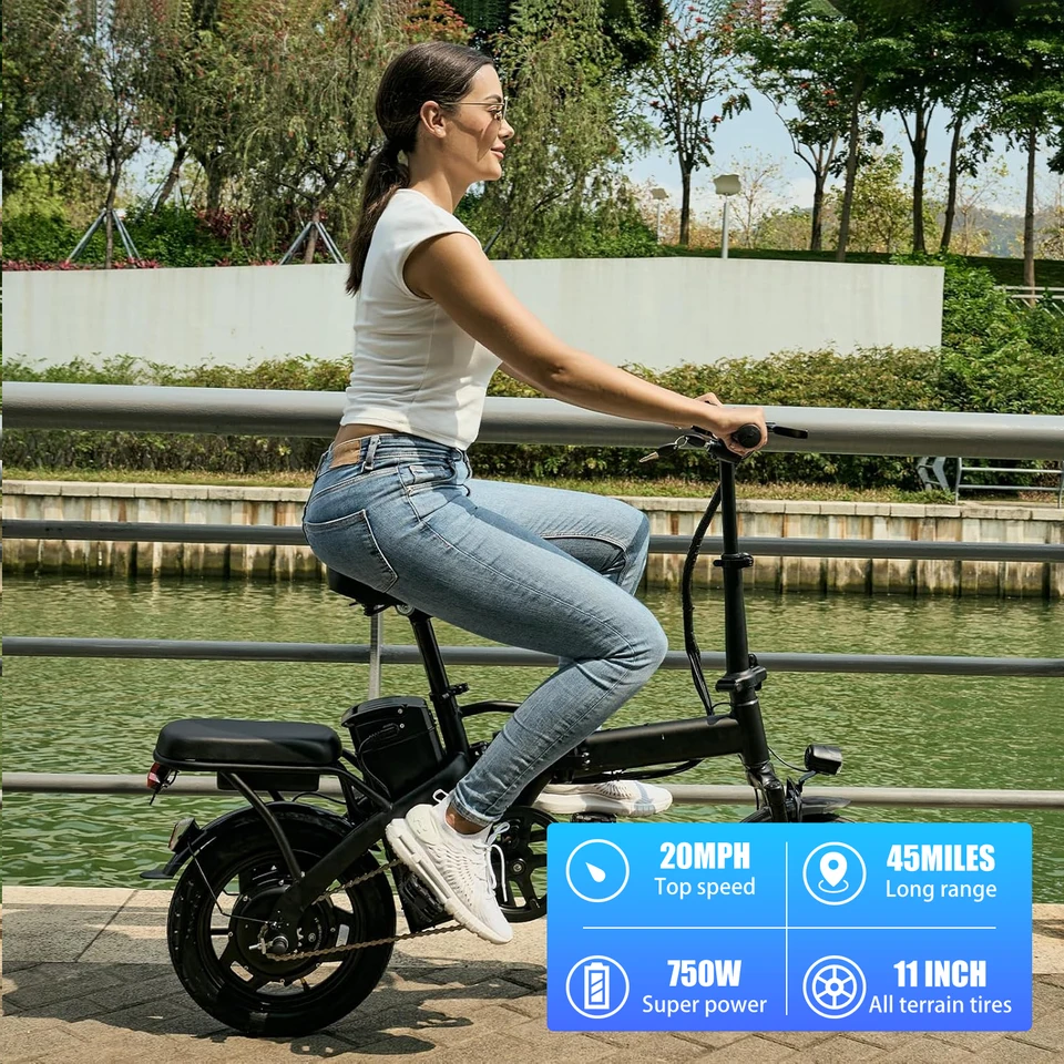 T5 Lightweight Folding Electric Bike for Adults 48V 750W Peak Power 20MPH 18-22 Miles Range 14Inch Disc Brake Commuter E-bike image 8