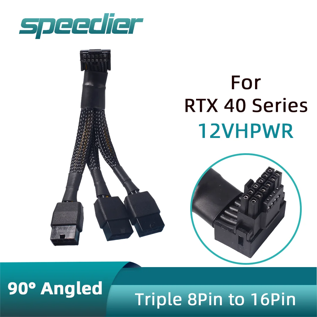 

90 Degree Elbow 3x 8Pin to 16Pin GPU Power Adapter Adapter Cable for PCIe 5.0 RTX4090 RTX4080 RTX40 12VHPWR to 3 x 8Pin , 0.15m