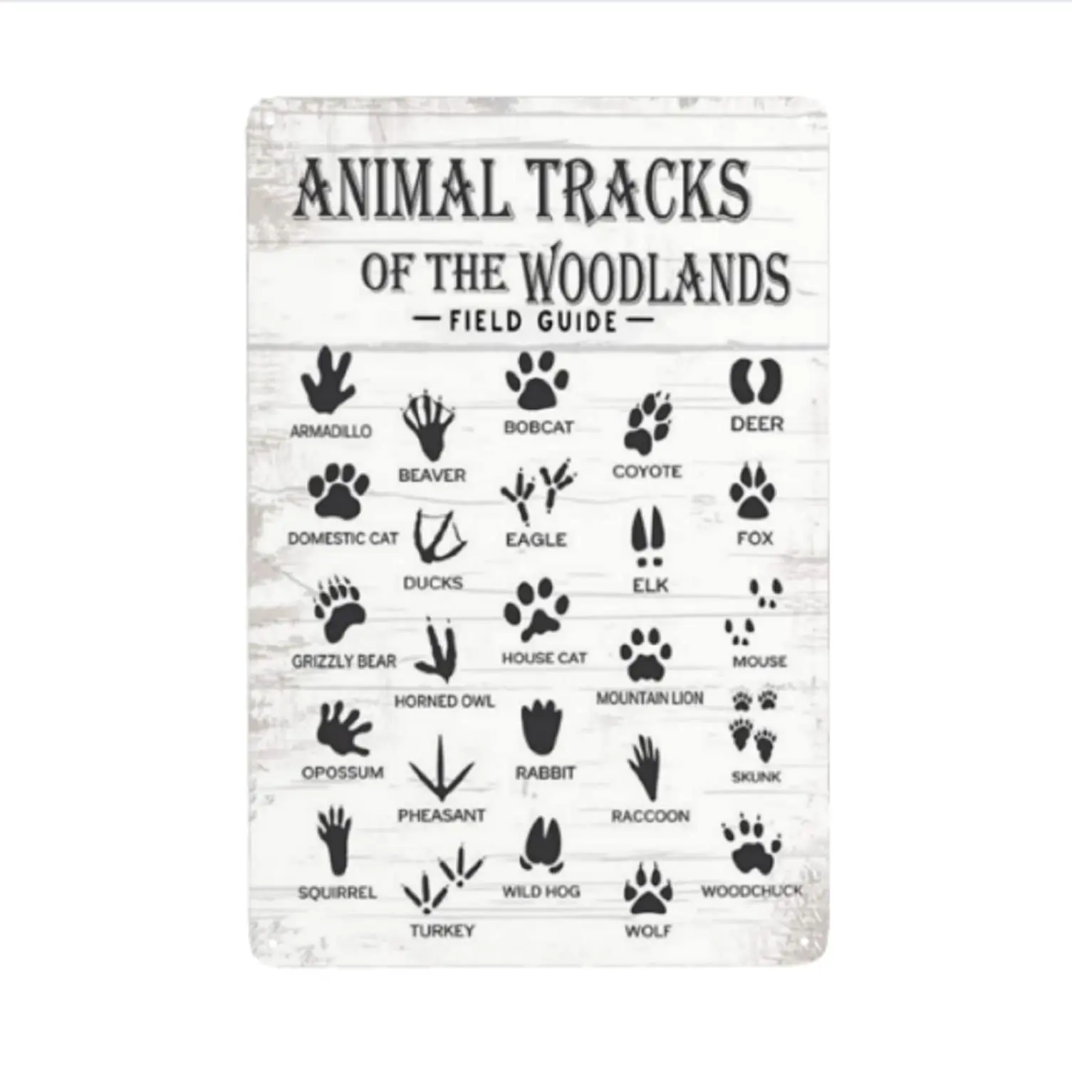 Animal Tracks Field Guide Nursery Metal Tin Sign Rustic Animal Tracks Country Woodland Sign Wall Decor Theme House Decor Farmhou