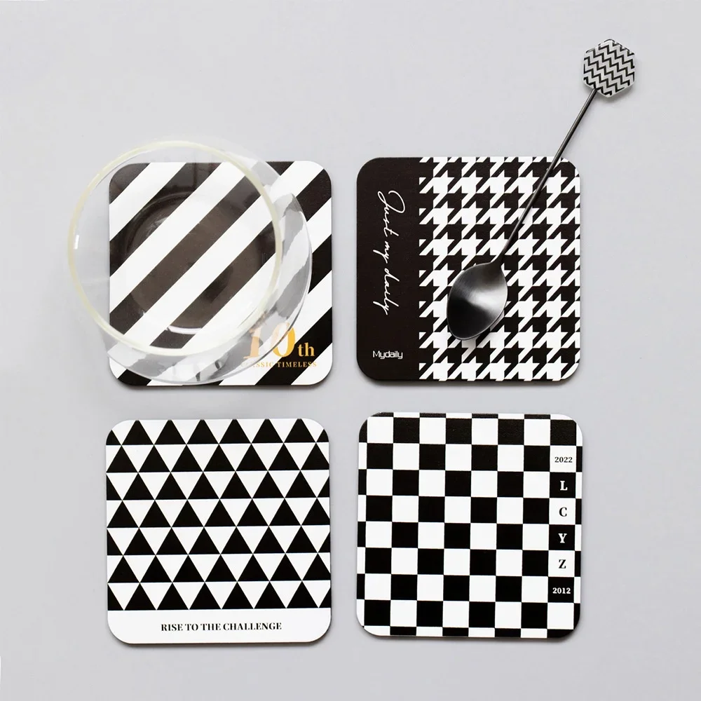 Striped Coasters Black and White Check Stainless Steel Waterproof Heat Insulation Drink Cup Mats Table Protector Kitchen Dishes