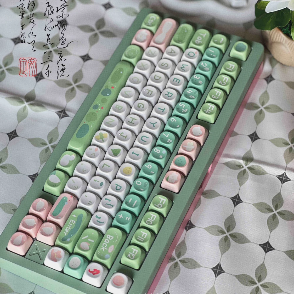 Imagem -05 - Moa Green Lotus Keycap Boa Sorte Lotus Theme Pbt Altura Teclado Mecânico Bonito Personalizado Sublimação Branco