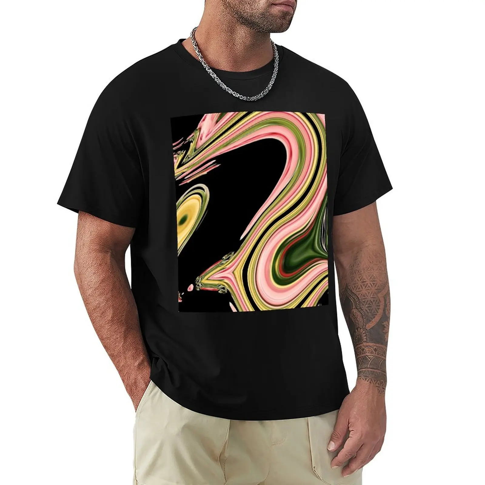 abstract black green pink marble swirls mid century modern T-Shirt Holiday Simple Tee Shirt