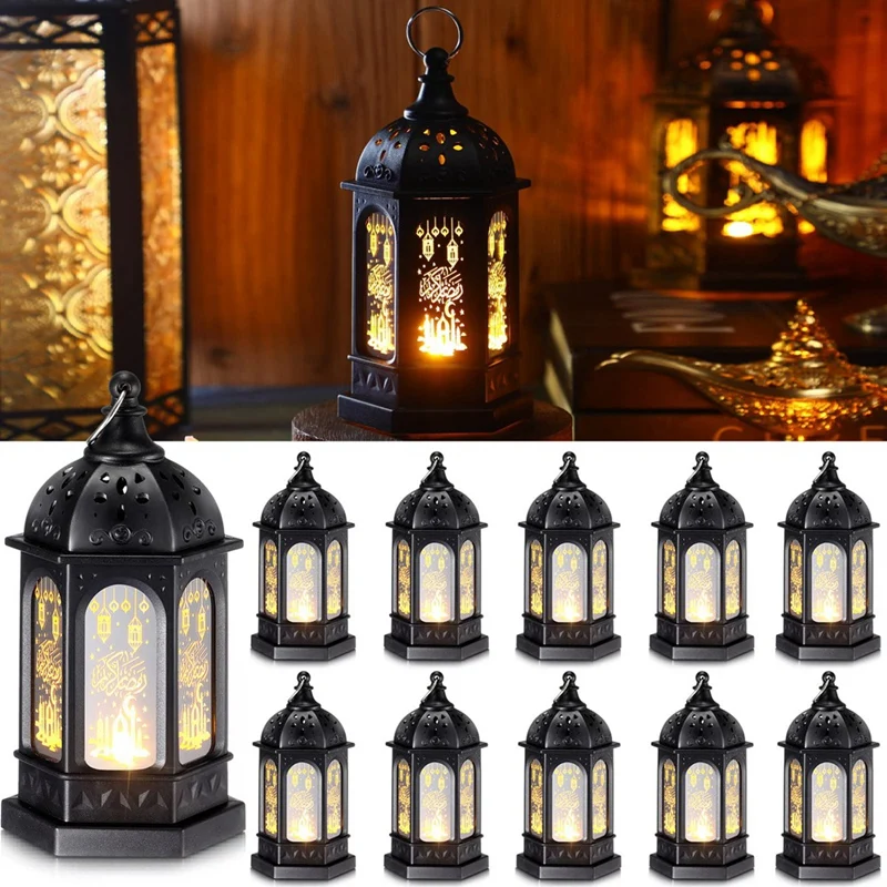 6PCS LED Eid Mubarak Lantern Electronic Candle Holder Moon Star Lights Centerpiece Decor