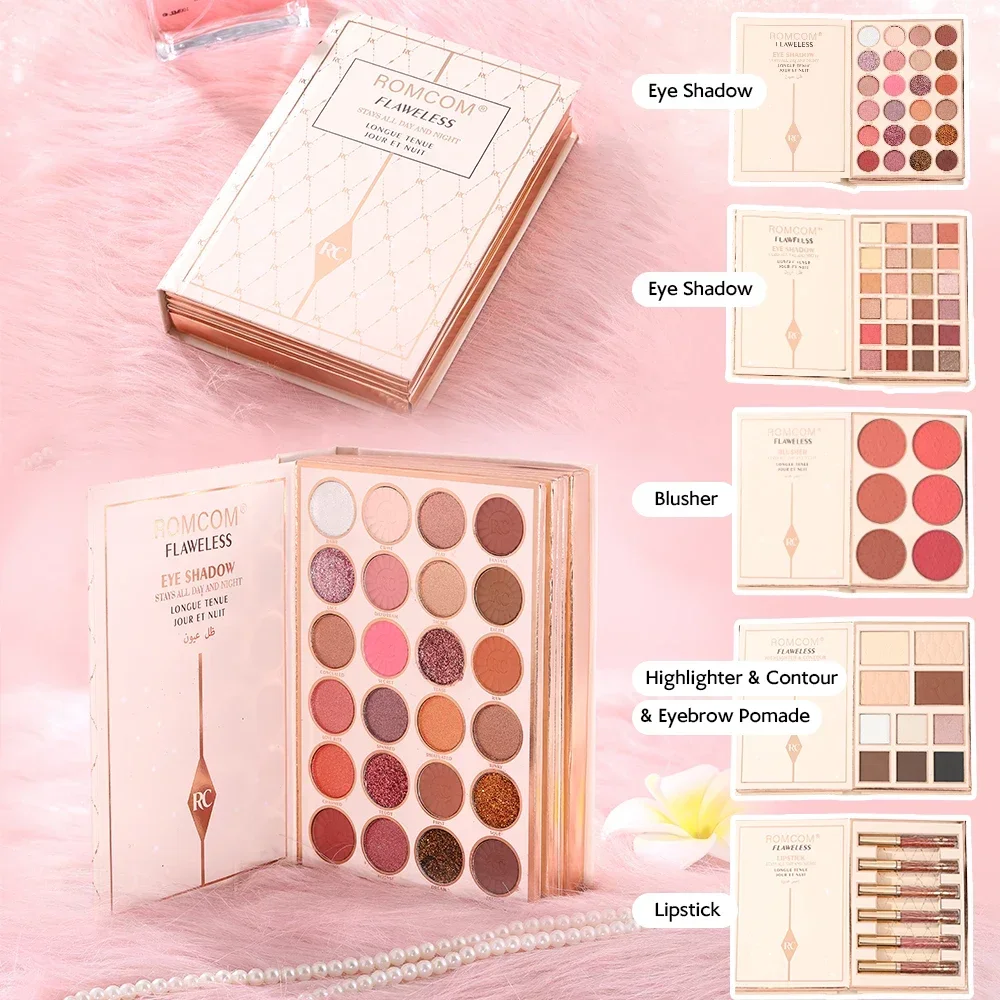 Le livre magique de maquillage contient un fard à paupières, un brillant à lèvres, un fard à joues en poudre, un cadeau idéal pour les femmes dans les fêtes de vacances.