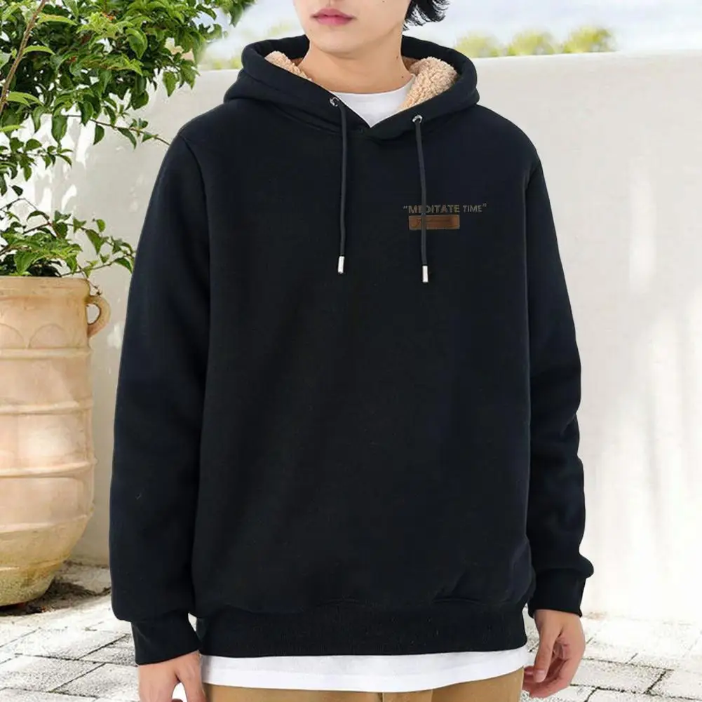 Couple Winter Hoodie Fleece Lined Thermal Insulation Hooded Pure Color Drawstring With Elastic Cuffs Women Men Fall Winter Top