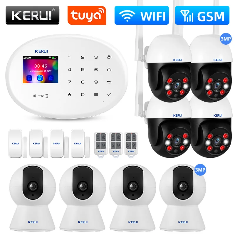 

KERUI W202 Central Alarm System WIFI GSM Smart Home Security Alarm Kit Tuya RFID APP Remote Control with Motion Sensor Detector