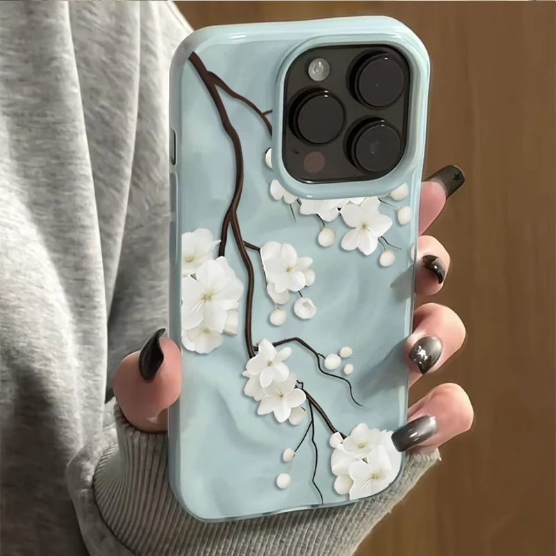 

White Flower Phone Case for iPhone 17 16 Plus 15 Pro 14 13 12 11 Pro Max 17 Air 16E Pink Yellow Blue Shockproof Soft TPU Cover