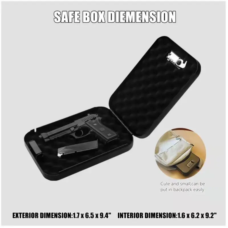 Portátil Fingerprint Gun Safe Box, Armazenamento seguro de pistola para armas, Casa, Carro, Dinheiro Smart Mini Security, Senha segura