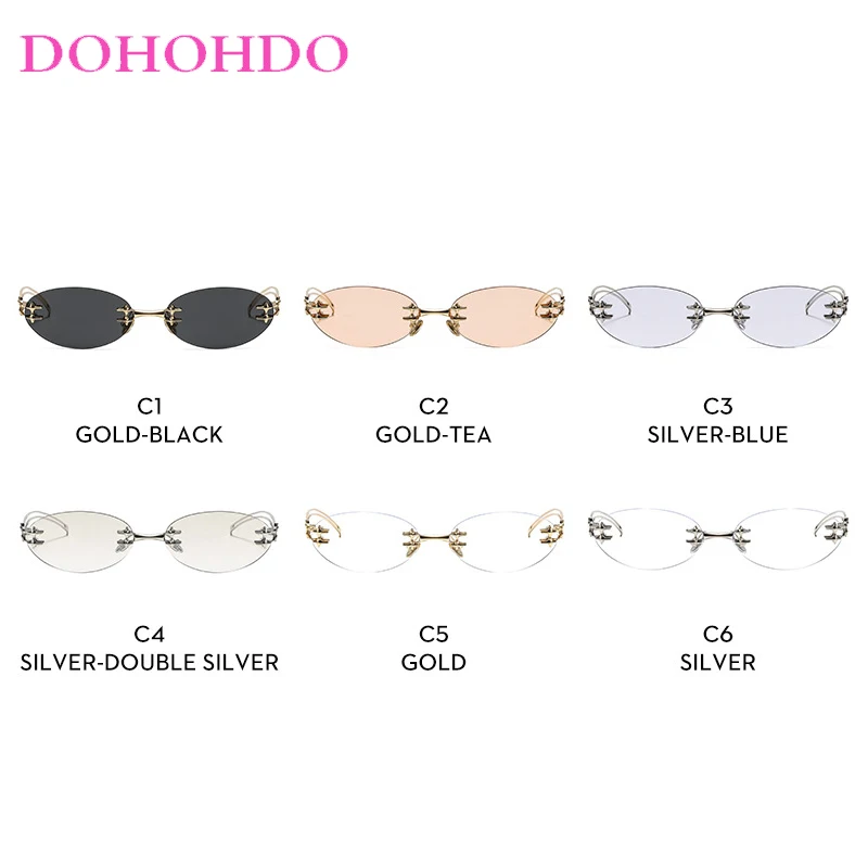 Retro Rimless Oval Sunglasses Y2K Metal Frame Vintage Shades for Women Retro Small Frame Men and Women Accessories Eyeglasses Oval  main image 2