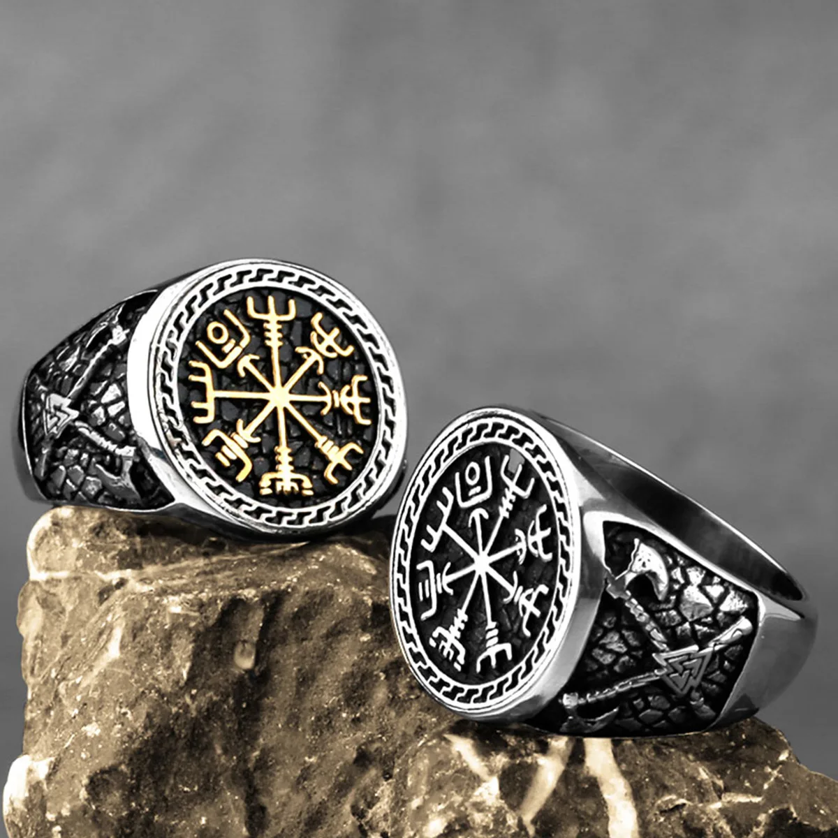 Vintage Stainless Steel Viking Amulet Ring Norse Compass Runes Men and Women Rings Teens Multi Style Jewelry Boyfriend Gift