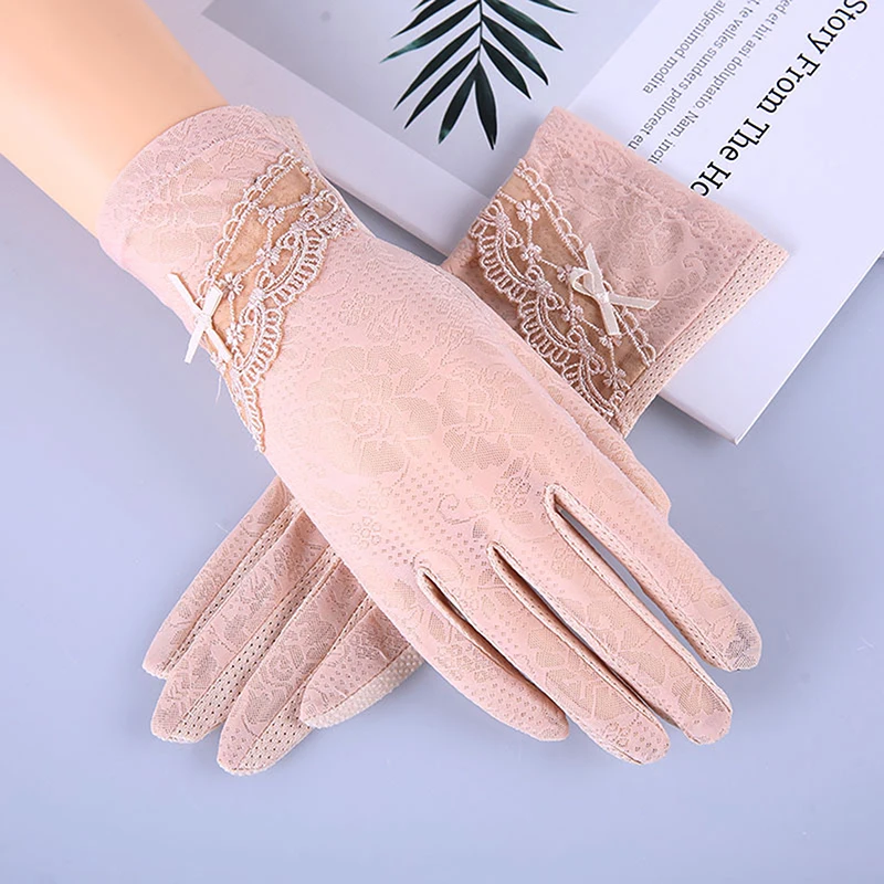 Summer Women UV Protection Gloves Breathable Thin Mid-length Driving Bike Gloves Anti-slip Touch Screen Sun Protection Gloves