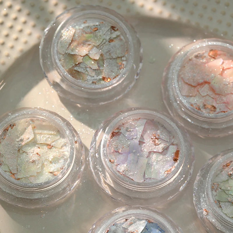 1Pc Mixed Style Sparkling Colorful Shell Slices Opal Powder Dreamy Cloud Brocade Sparkling Powder Flower Thin Nail Glitter
