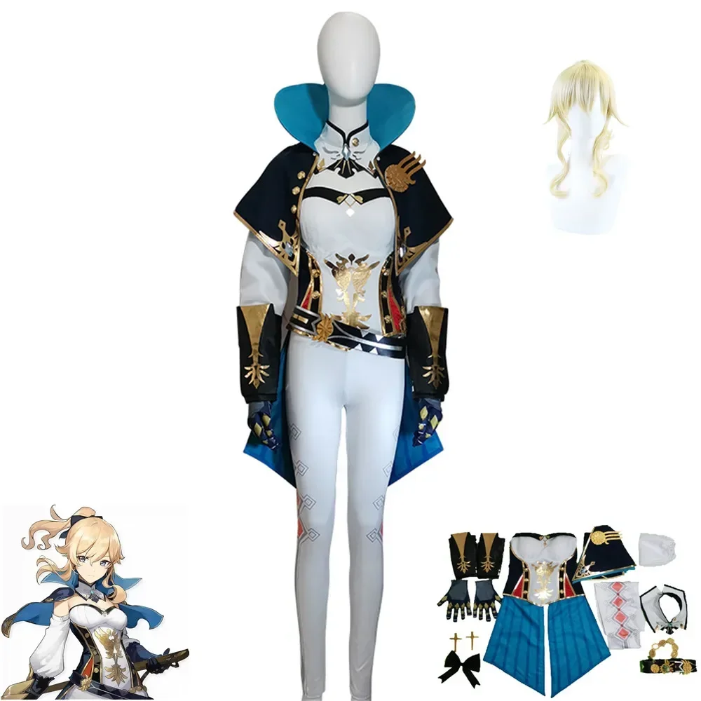 

Game Genshin Impact Cosplay Costume Jean Gunnhildr Aldult Woman Top Pants Cloak Headdress Wig Halloween Rave Party Anime Suit