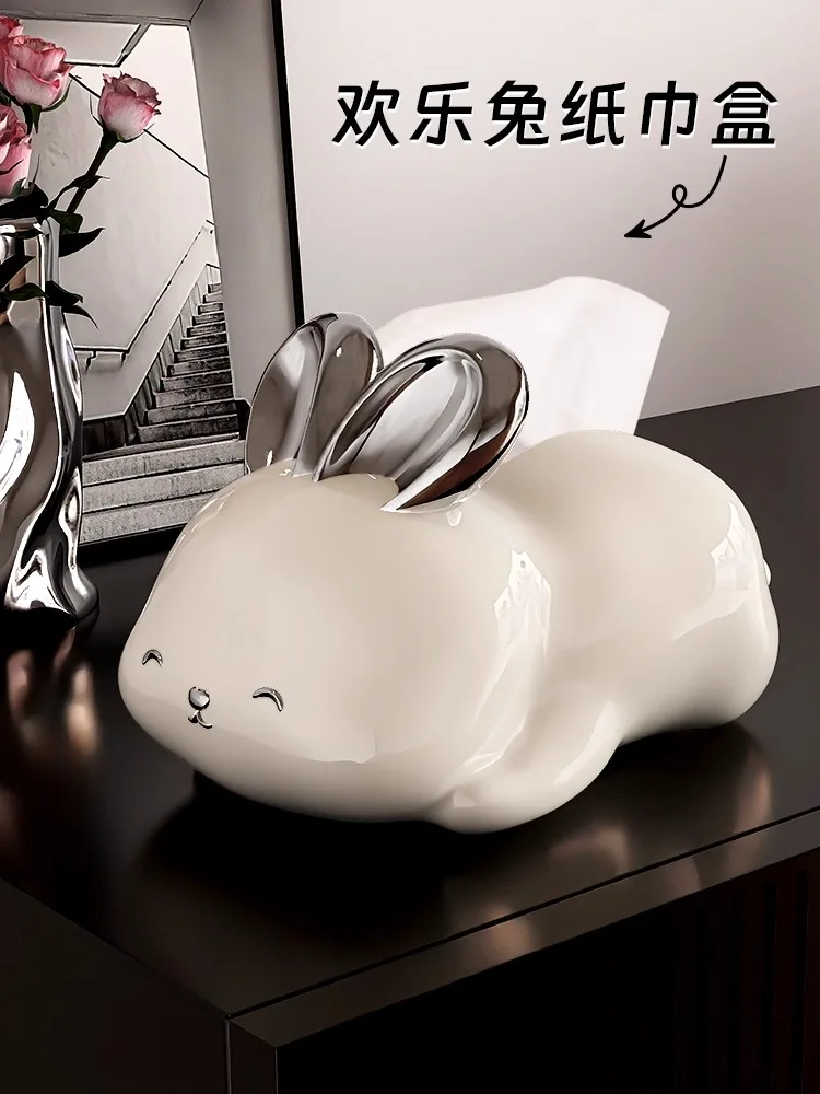 

Rabbit Tissue Box Ceramic Cute High end stylish Napkin Drawer Design Organizer Storage Home Office Decoration