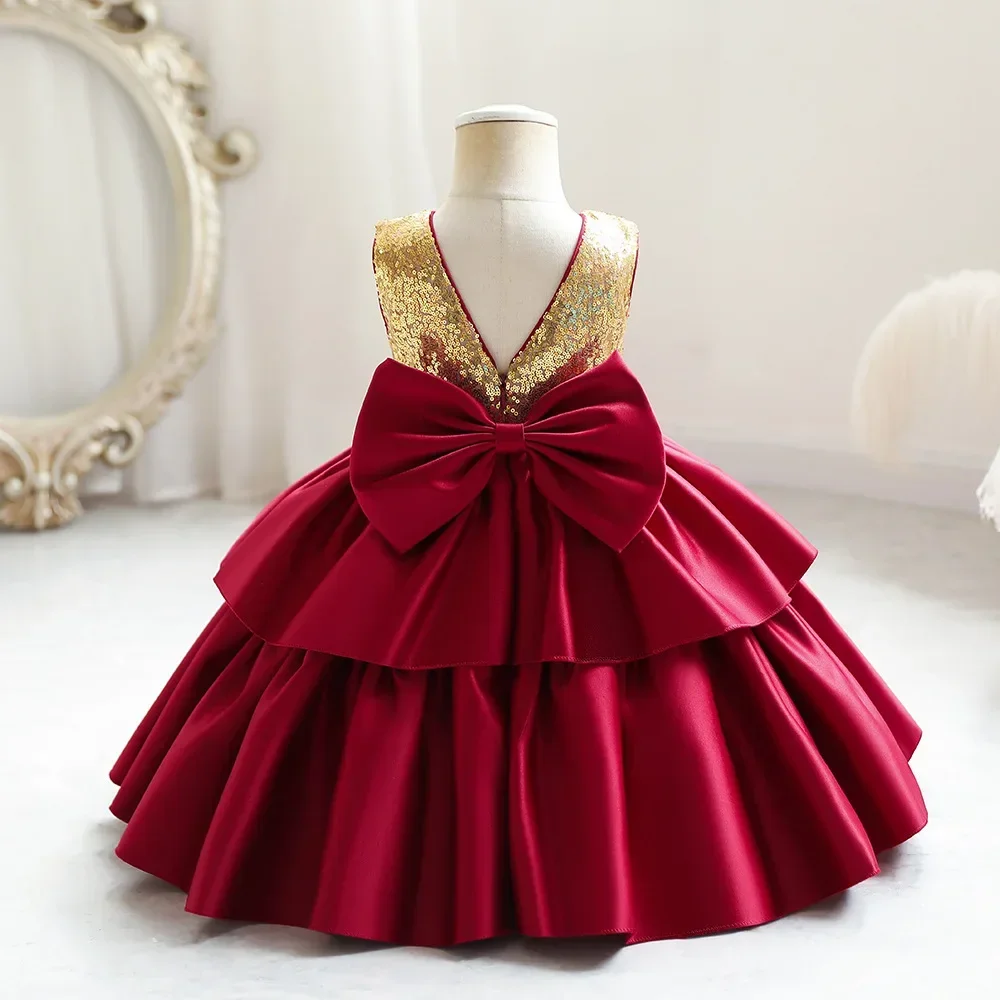 Dresses For Elegant Party Girls Baby For Eid 2023 Children Sleeveless Sequined Evening Dress Girl Wedding Gowns Kids Boutique