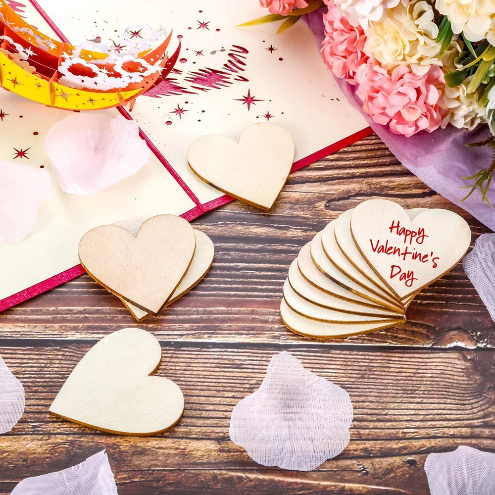 Hochzeit Liebe Herzform Holz Konfetti Blanko Herz Chips Valentinstag Dekoration Hochzeit Romantische Natürliche Bastelbedarf – Detail 11