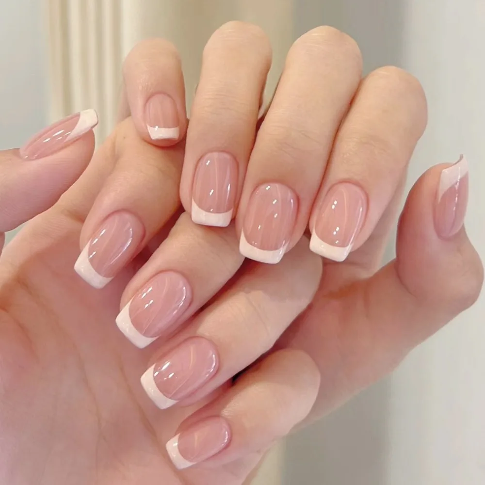 

Detachable Wearable Manicure French Fake Nails Gold Thread Long Style Full Cover False Nail Square Head Press on Nails Women