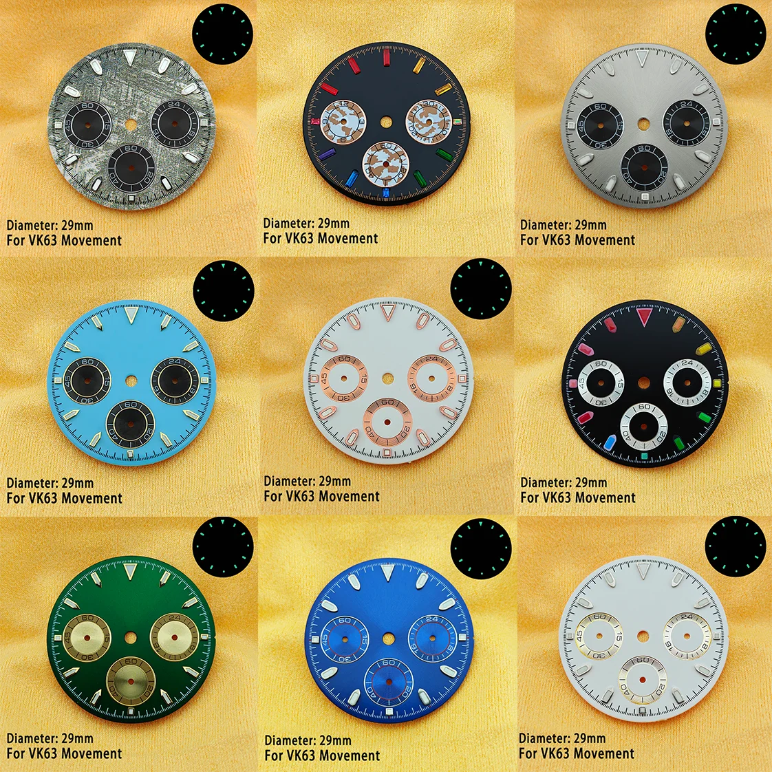 VK63 Dial 29mm Panda dial Racing Watch Dial For VK63 Quartz Movement C3 Luminous VK63 DIY Watch Dial Pointer VK63 Mod Parts