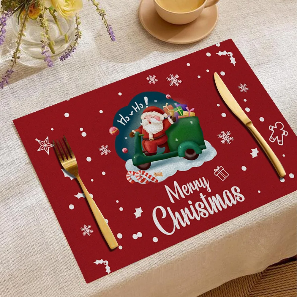

Popular fashion new Santa Claus linen placemat square restaurant decoration Nordic style festive elk table mat