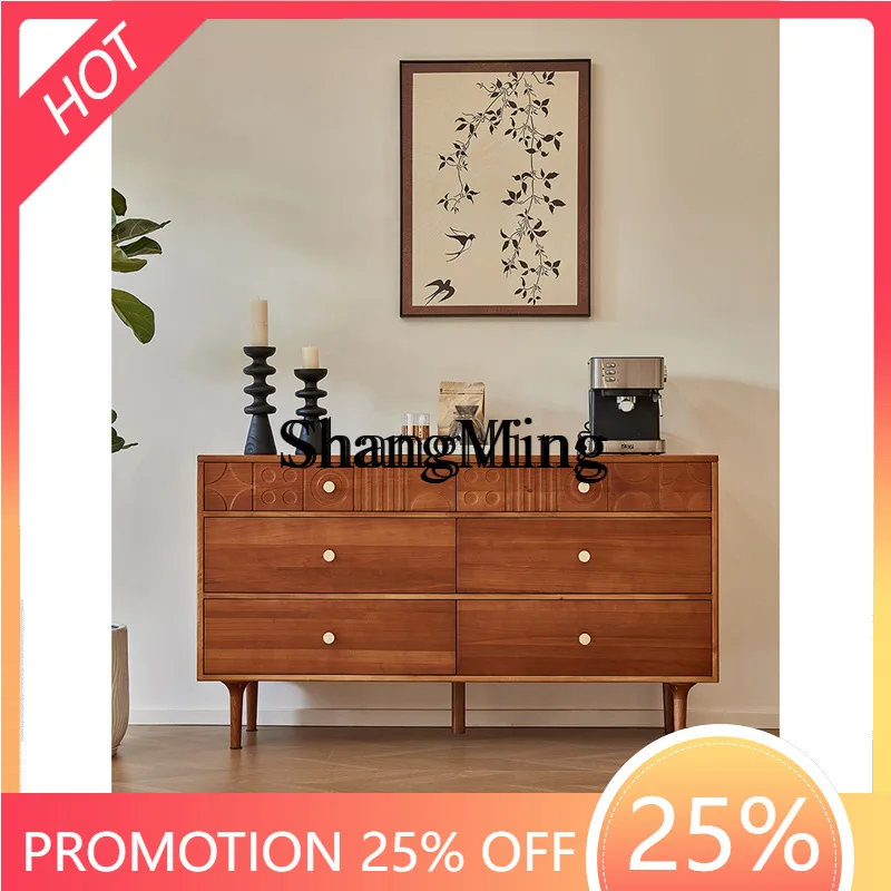 

FG good-looking antique chest of drawers solid wood retro entrance bedroom living room carved storage cabinet