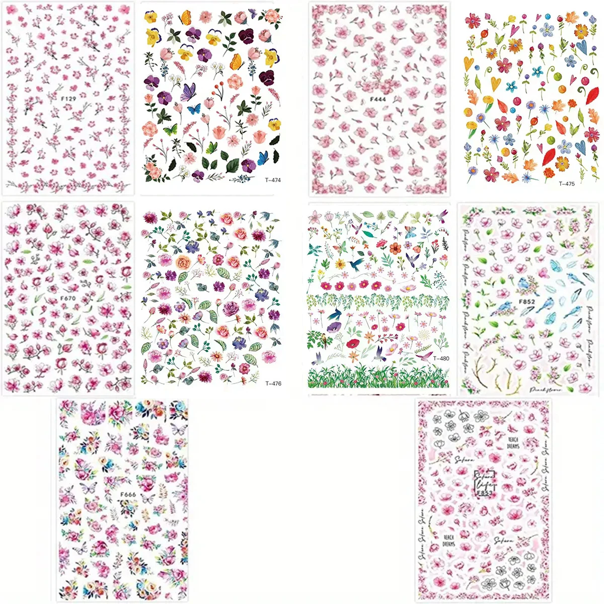 10 PCs Nail Sticker Set Summer Water Decal Nail Art Ink Flowers Leaves Graffiti Slider for Nail Decoration Foils Tattoo image 6