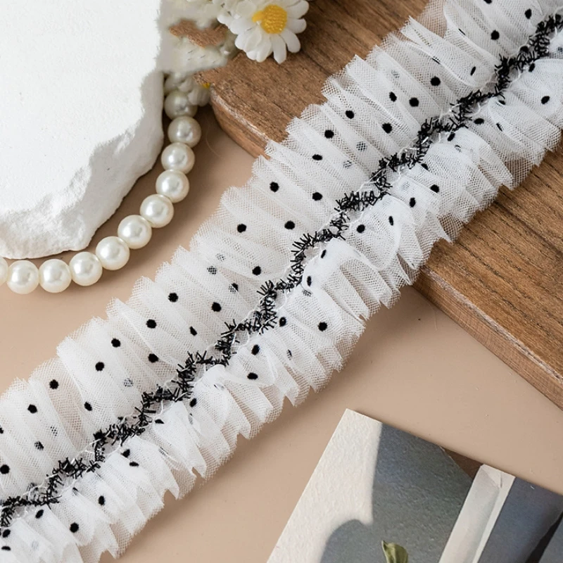 2025 polka dot wave pleated fluffy lace DIY girl figurine photo album felt board flower basket decorative edge sewing material