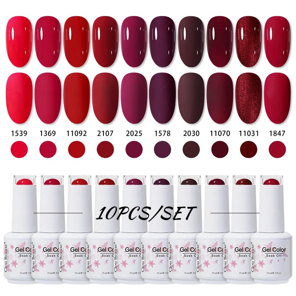 Clou Beaute, 10 Uds., juego de Esmalte de Gel colorido, Color desnudo, rojo, rosa, marrón, Esmalte de Gel semipermanente, Kit de manicura Vernis para decoración de uñas