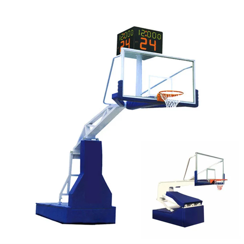 

Movable portable and height-adjustable hydraulic basketball hoop stand fiba standard indoor basketball stand with backboard