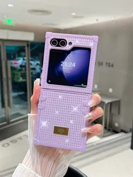 Luxury Hardware Frame Diamond Fold Phone Case For Samsung Z Flip 3 4 Sparkling For Samsung Z Flip 5 6 Shock-Absorbing Back Cover