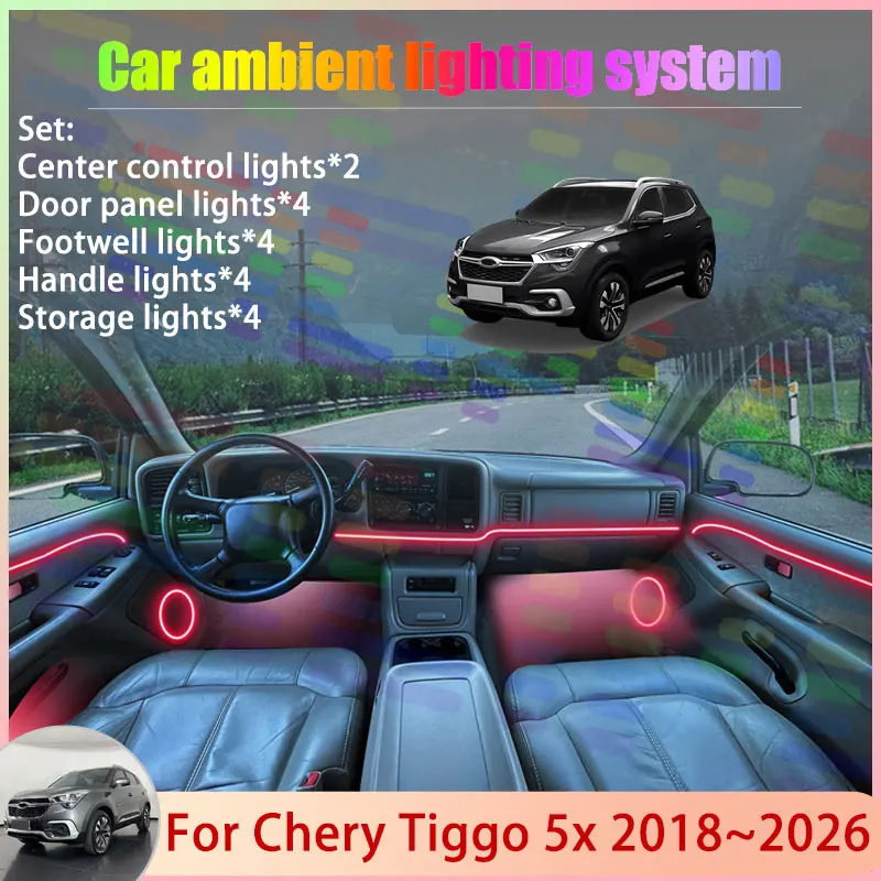

For Chery Tiggo 5x 2018~2026 3 4 Cross e DR 5.0 2/24 in 1 Car Atmosphere Light Lamp RGB Shade Ensemble Streamer Atmosphere Set