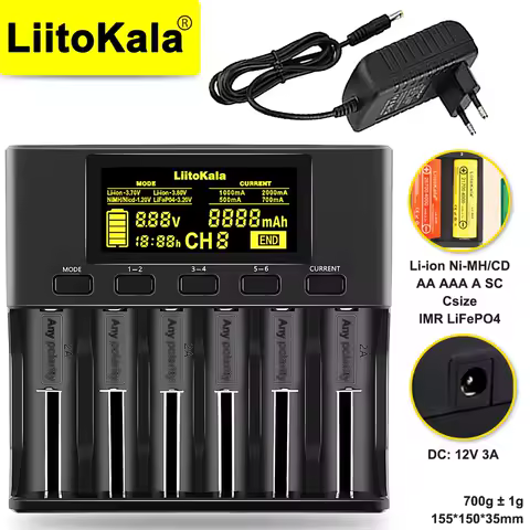 LiitoKala Lii-S6 Battery Charger Li-ion 3.7V1.2V Li-FePO4 3.2V IMR 3.8V charger + 18650 3000mah HG2 + 18650 3400mAh NCR18650B