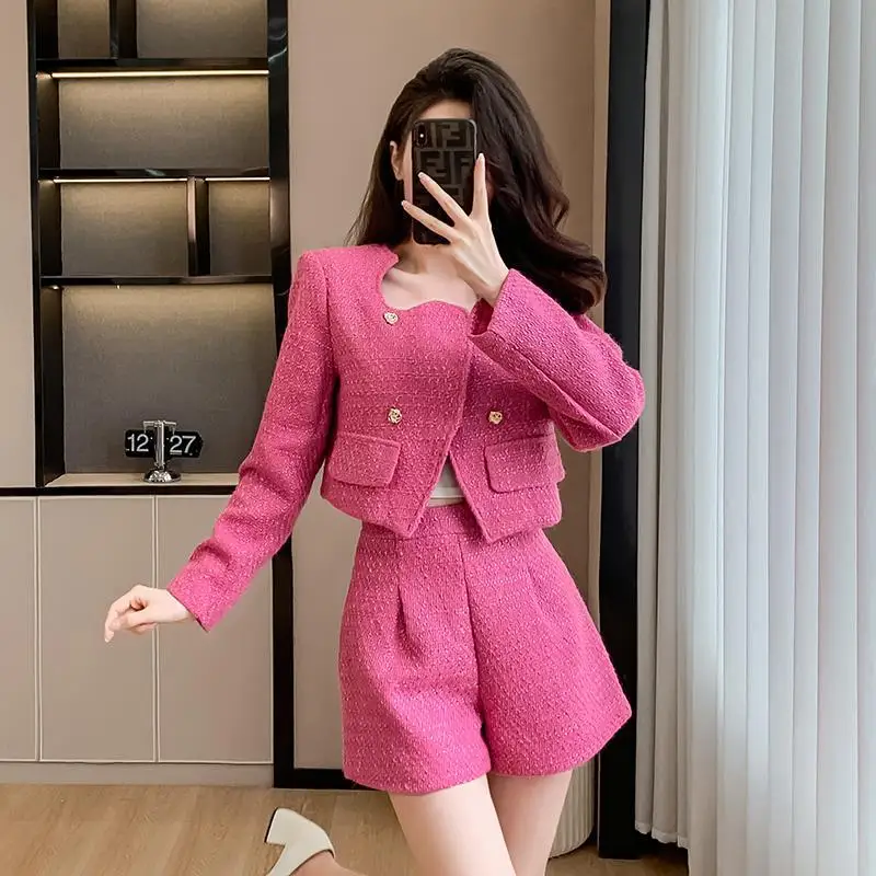 

Женские осенне-зимние модные темпераментные знаменитости 2025, французские шорты с длинными рукавами + куртки, комплект из двух предметов