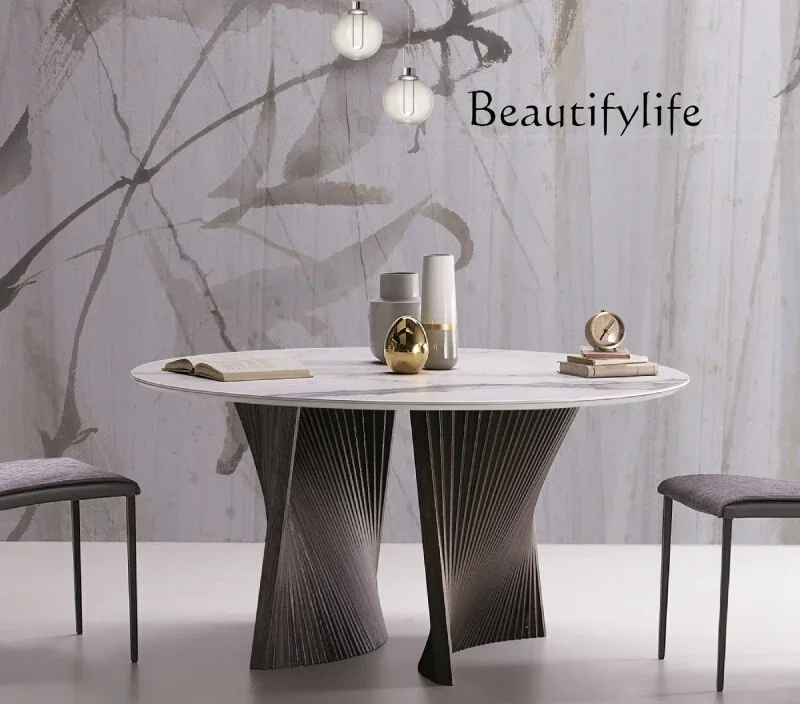 

N Italian round rock slab dining table light luxury simple modern creative living room round table eating table