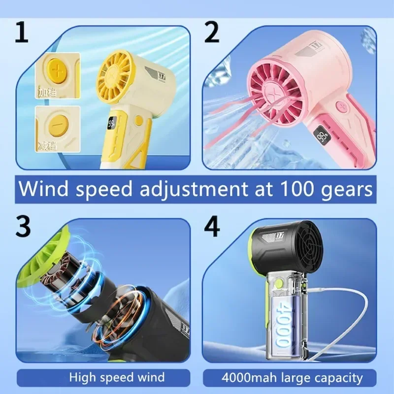 4000 mah rechargeable 100 speed adjustable High speed Outdoor Handheld Mech Cooling fan Desktop Mini fan