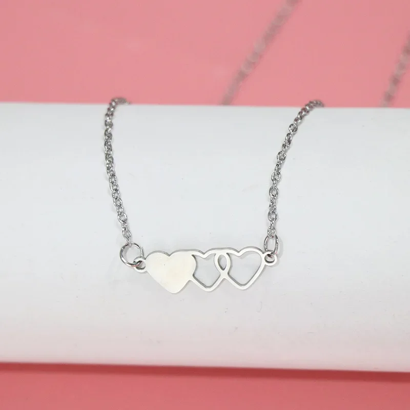 Sisters Stainless Steel Necklace Set Creative European and American Style Heart Shaped Lockbone Chain 3 Piece Wholesale