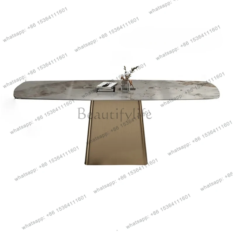

Simple and fashionable rock slab dining table rectangular household small apartment light luxury tea table designer bright light
