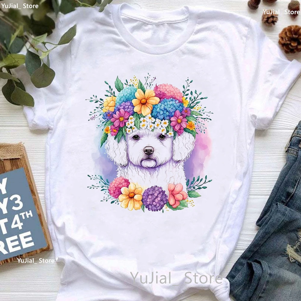 

Kawaii Dog T Shirt Girls Shih Tzu/Pomeranian/Poodle Animal Print Tshirt Women' Clothing Summer Fashion Top Tee Shirt Femme