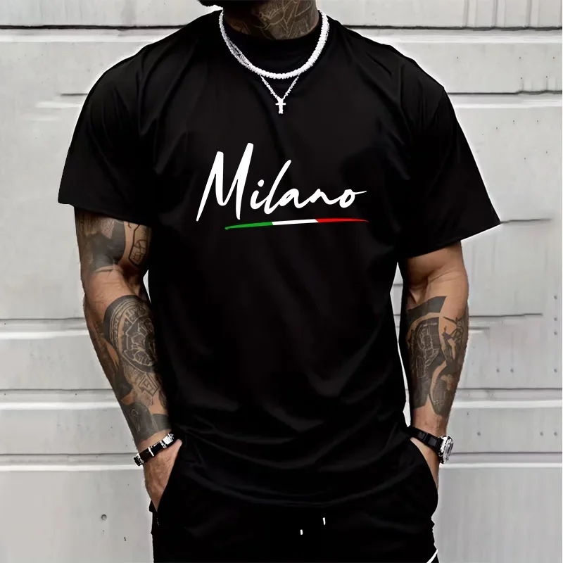 

3D Milan Print Men's Short Sleeve Leisure Fashion Polyester Material Quick Dry Men's T-shirt Summer Daily Trend Streetwear Tops