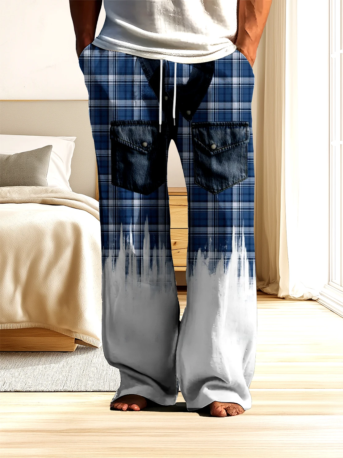 

Весенние и осенние мужские брюки с 3D цифровым принтом и карманами, быстросохнущие и невыцветающие удобные повседневные свободные брюки.