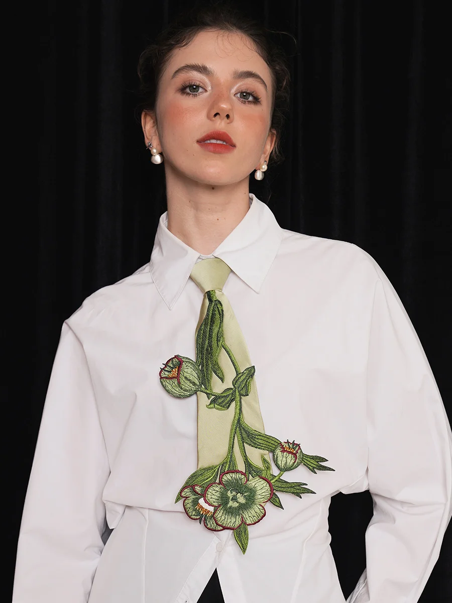 

Оригинальный дизайн, галстук, женский винтажный элегантный роскошный цветок, вышитый зеленый галстук, новинка, индивидуальный модный галстук