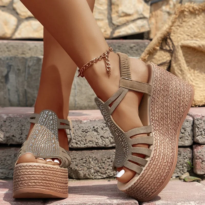 Summer Platform Shoes for Women New Roman Open Toe Elastic Band Women\'s Wedges Sandals Outdoor Casual Women\'s High Heel Sandals