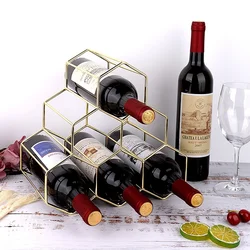 Modern Metal Honeycomb Wine Rack Bottle Storage Tabletop Hexagon 5 Bottle Wine Holder Display for Home Bar Decorations