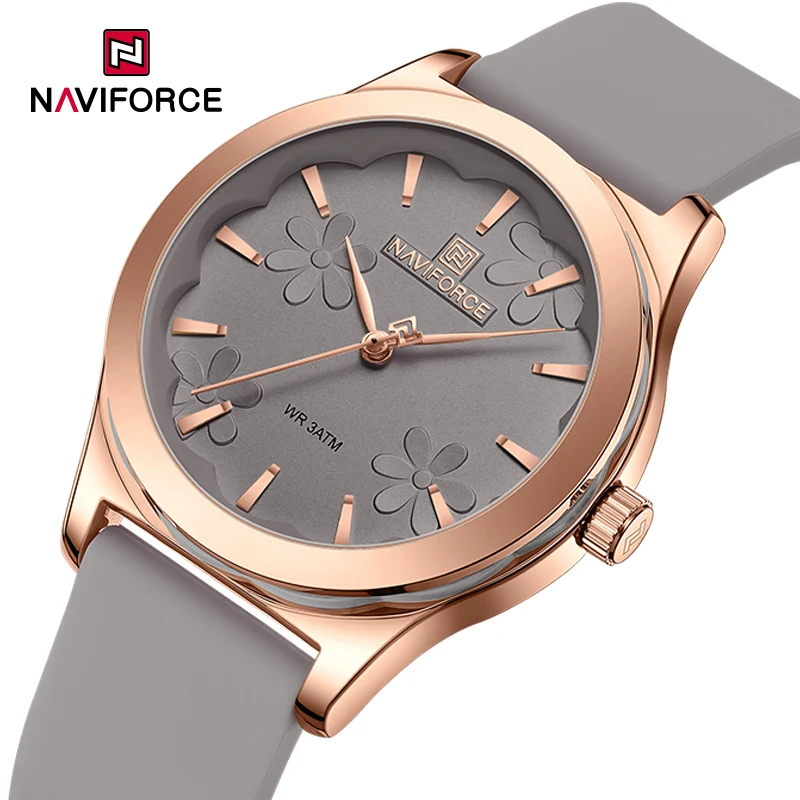 

NAVIFORCE Elegant Style Female Casual Business Flower Wristwatch Quartz Water Resistant Watch for Women Silicon Strap Lady Clock