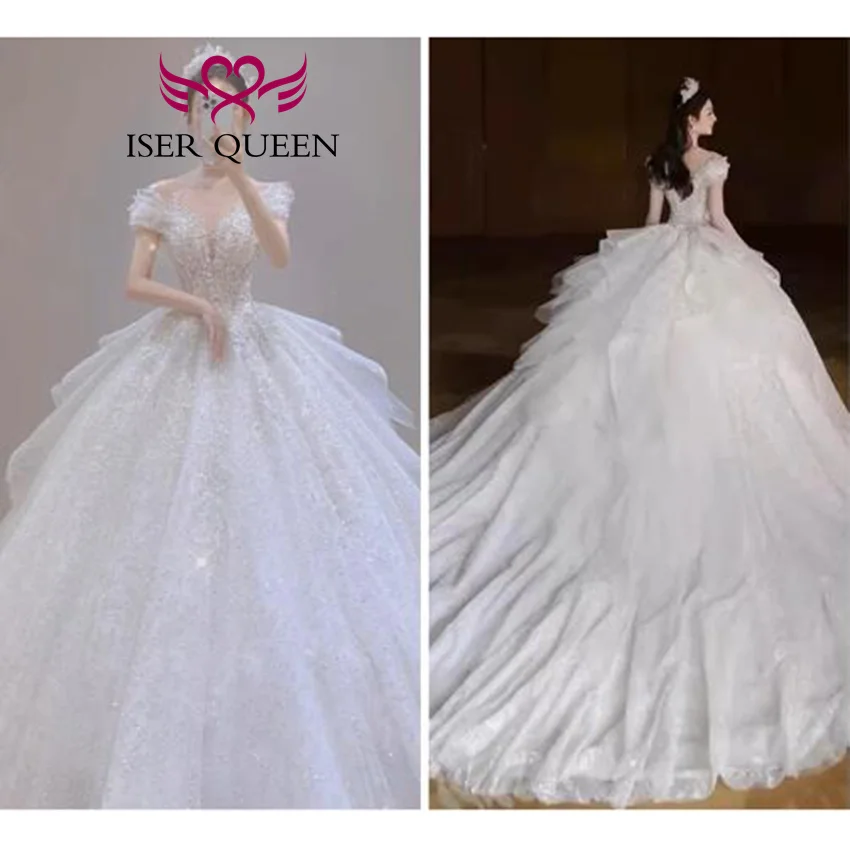 

Роскошное свадебное платье с открытыми плечами по индивидуальному заказу для невест, новое бальное платье 2025 года, яркое тюлевое платье с тяжелыми бисером, Vestidos De Novia WX0426