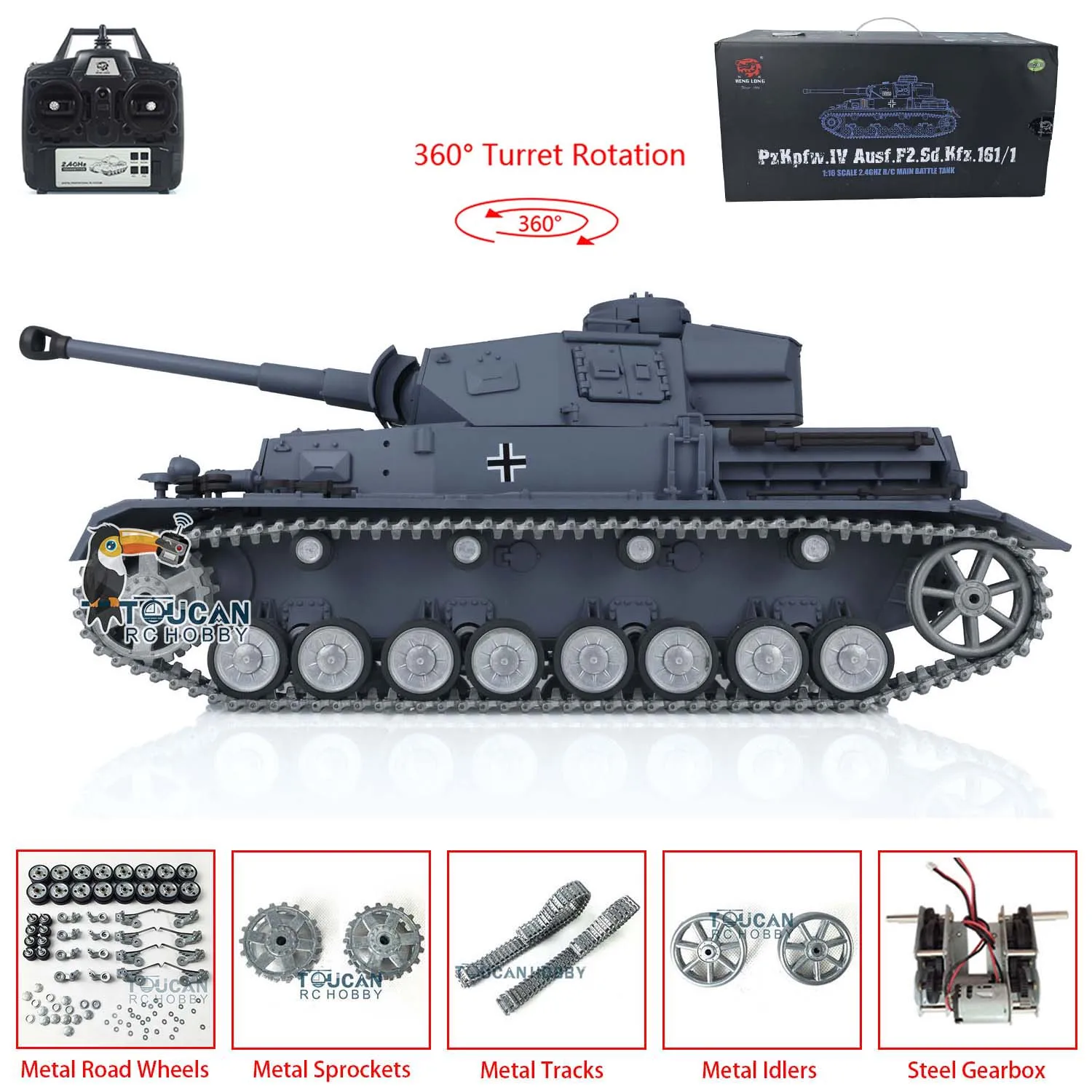 HENG LONG 1/16 Radio Controlled Tank 7.0 Customized Panzer IV F2 3859 Metalowe gąsienice Koła RC Pojazd Zabawki dla chłopców TH17401